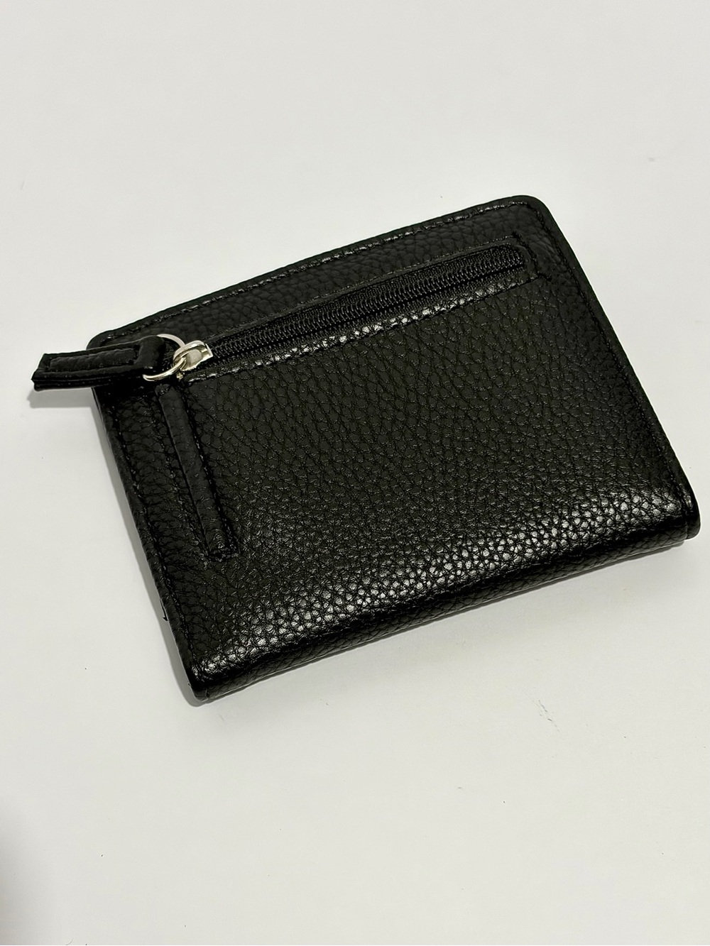 Compact Black Faux Leather Zip Card Wallet for Women